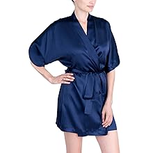 OSCAR ROSSA Women''s Luxury Silk Sleepwear 100% Silk Sexy Short Robe Kimono Midnight Blue