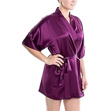 OSCAR ROSSA Women''s Luxury Silk Sleepwear 100% Silk Sexy Short Robe Kimono Ruby Wine