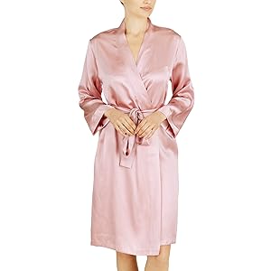 OSCAR ROSSA Women''s Luxury Silk Sleepwear 100% Silk Robe Kimono Bridal Rose