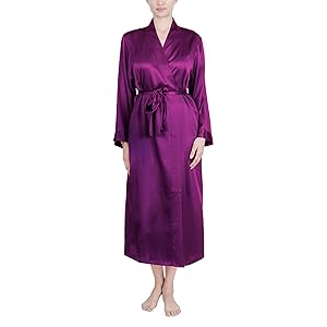 OSCAR ROSSA Women''s Luxury Silk Sleepwear 100%Silk Long Robe Kimono Ruby Wine