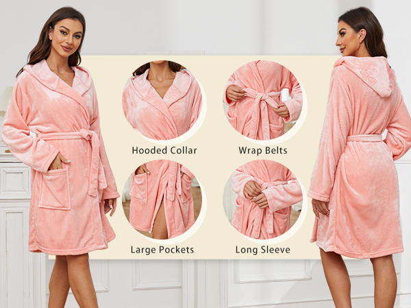 Women Hooded Fleece Robe