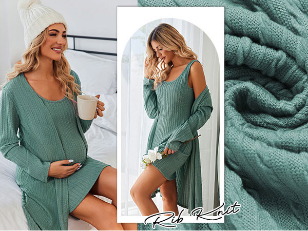 Women Sexy Fitted Casual Sleepwear Soft Stretchy Robe Rib Knit