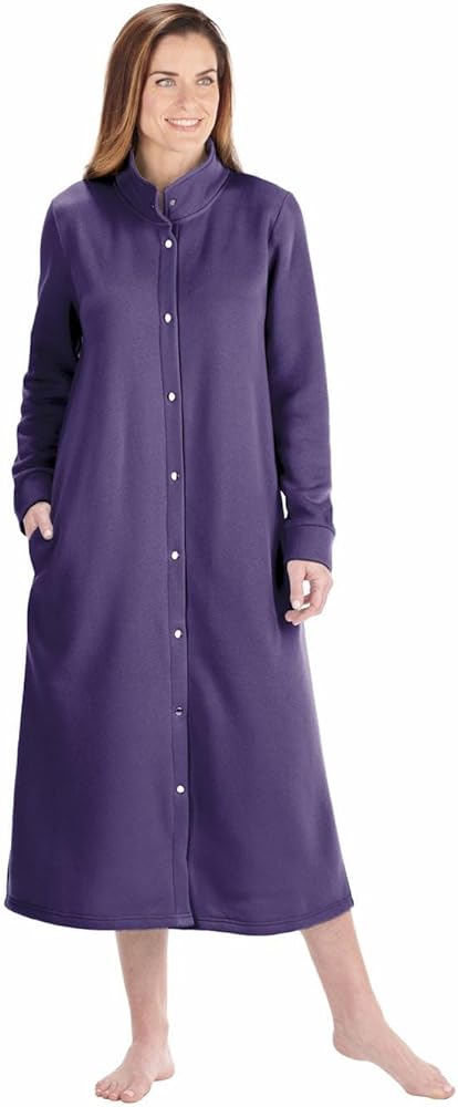 CATALOG CLASSICS Housecoats for Women Snap Front Fleece Long Sleeve Nightgown