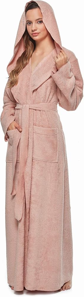 Arus Women's Princess Robe Ankle Long Hooded Lightweight Turkish Cotton Bathrobe