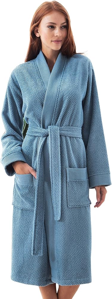 Organic Turkish Cotton Terry Hooded Kimono Bathrobe, Robe for Women