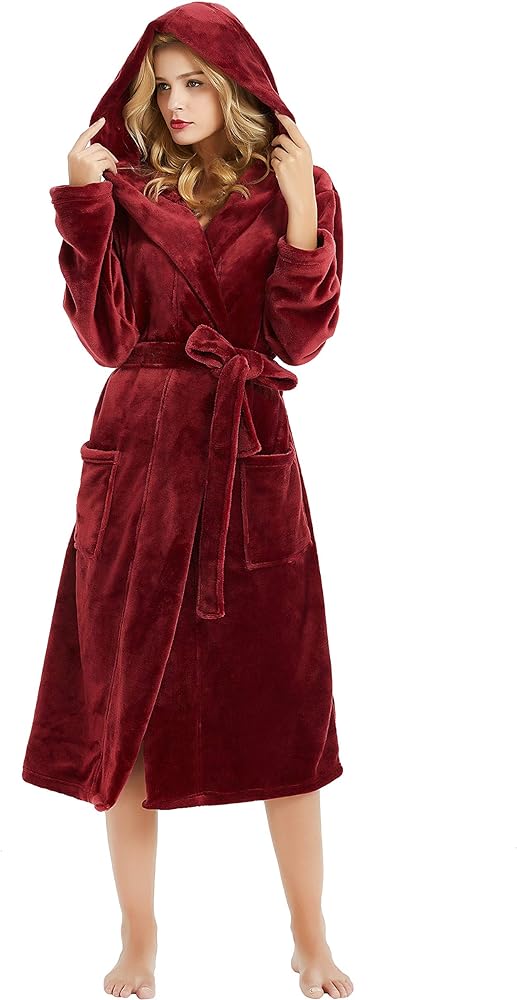 HEARTNICE Womens Hooded Fleece Robe, Soft Bathrobe for Womens,Cute Long House Coat