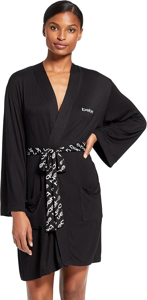 bebe Womens Short Robe, Wrap Robes for Women, Soft Stretch Rayon Womens Bathrobe, Short Kimono-Style Robe