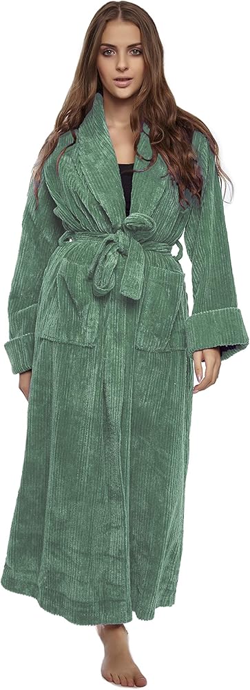 HOC 100% Cotton Women's Classic Chenille Shawl Collar Robe