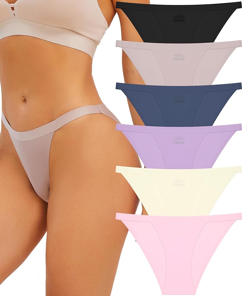 FINETOO Seamless Underwear for Women High Cut String Bikini Panties Low Rise Hipster Ladies Sexy Cheeky Underwear Brief