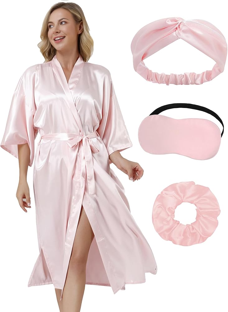 Womens Silky Robes Long Floral Kimono Robe for Wedding Bridal Party Soft Lounge Sleepwear