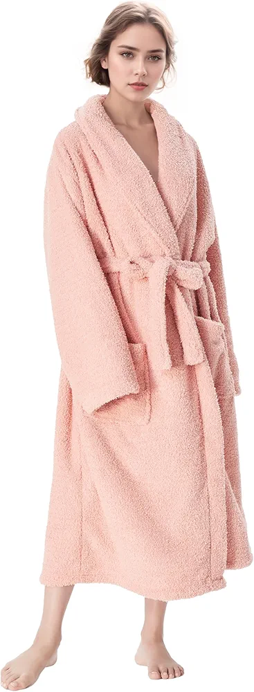 Catalonia Womens Plush Long Robe, Shawl-collar Warm Comfy Fluffy Bathrobe, Gift for Her