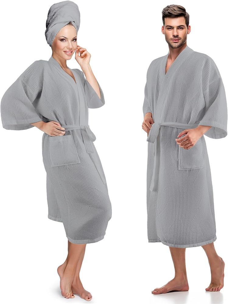 Hercicy 2 Pcs Waffle Robes His and Hers Bathrobe Cotton Spa Robe Lightweight Towel Robe for Couples Party Hotel Home Pool