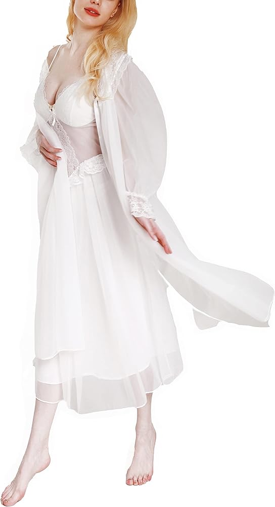 Women Nightgown Nightdress Nightwear Sleepwear Lingerie With Robe Set