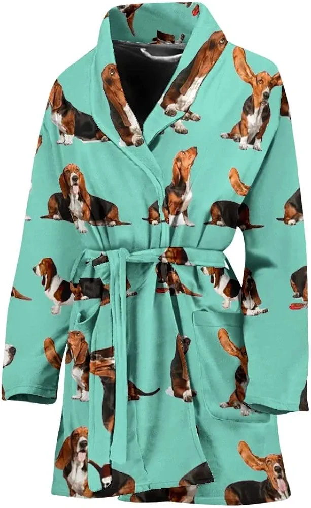 Amazing Basset Hound Dog Pattern Print Women's Bath Robe Universal Fit Women's Bath Robe - Amazing Basset Hound Dog Pattern Print Women's Bath Robe