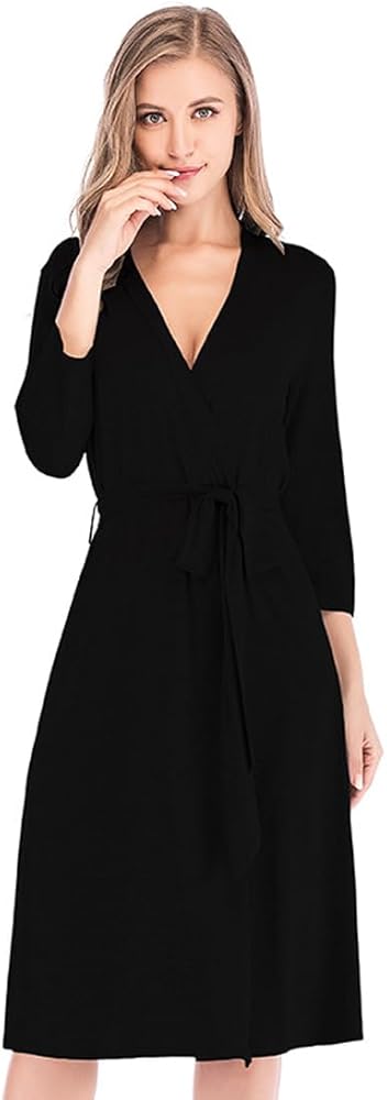 Zelax Women's Lightweight 3/4 Sleeves Cotton Kimono Mid-Length Sleepwear Loungewear Robe