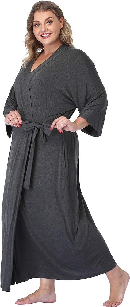 Women's Plus Size Bathrobes Long Robe Dressing Gown Soft Sleepwear