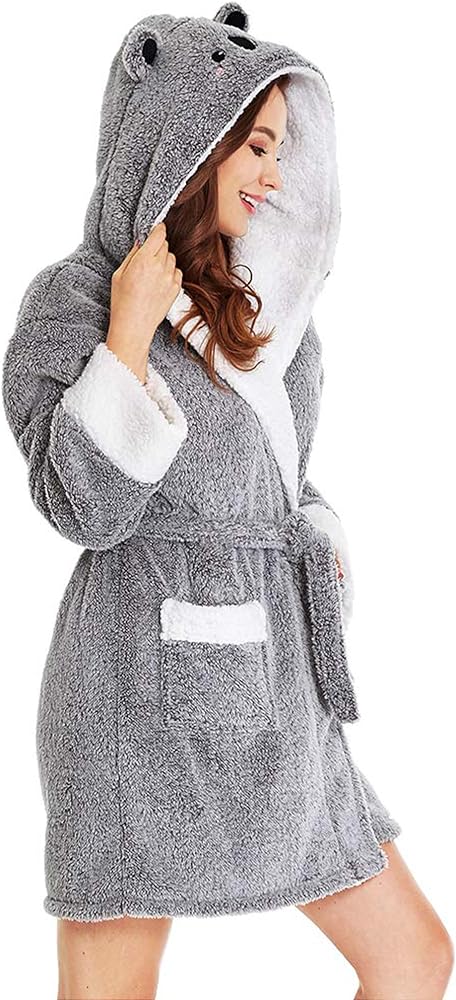 TIMSOPHIA Plush Robes for Womens Bathrobes with Hood Soft Animal Robes Cozy Warm Koala Gifts