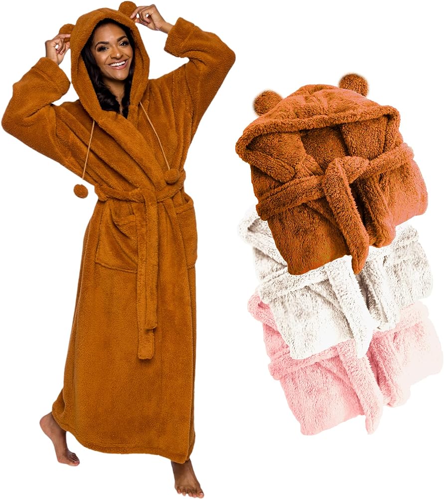 Silver Lilly Women's Sherpa Bathrobe with Bear Ears - Plush Soft Animal Robe by FUNZIEZ!