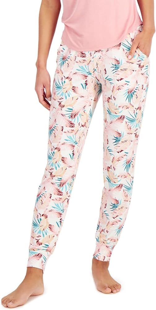 Alfani Womens Ultra-Soft Knit Jogger Pajama Pants,Multi Tropical,X-Small