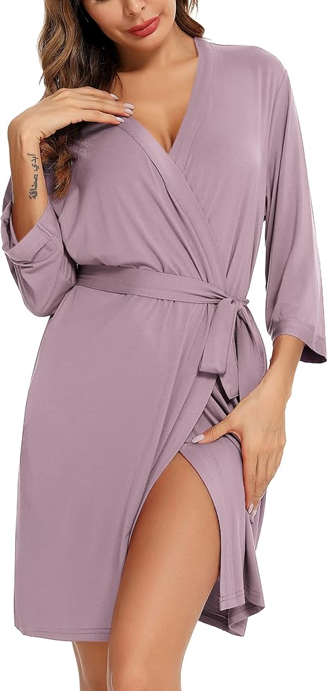 Leikar Short Robes For Women Soft Bathrobe Lightweight Bamboo Kimono Robes Ladies Loungewear