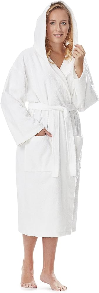 Arus Women's Hooded Classic Bathrobe Turkish Cotton Robe