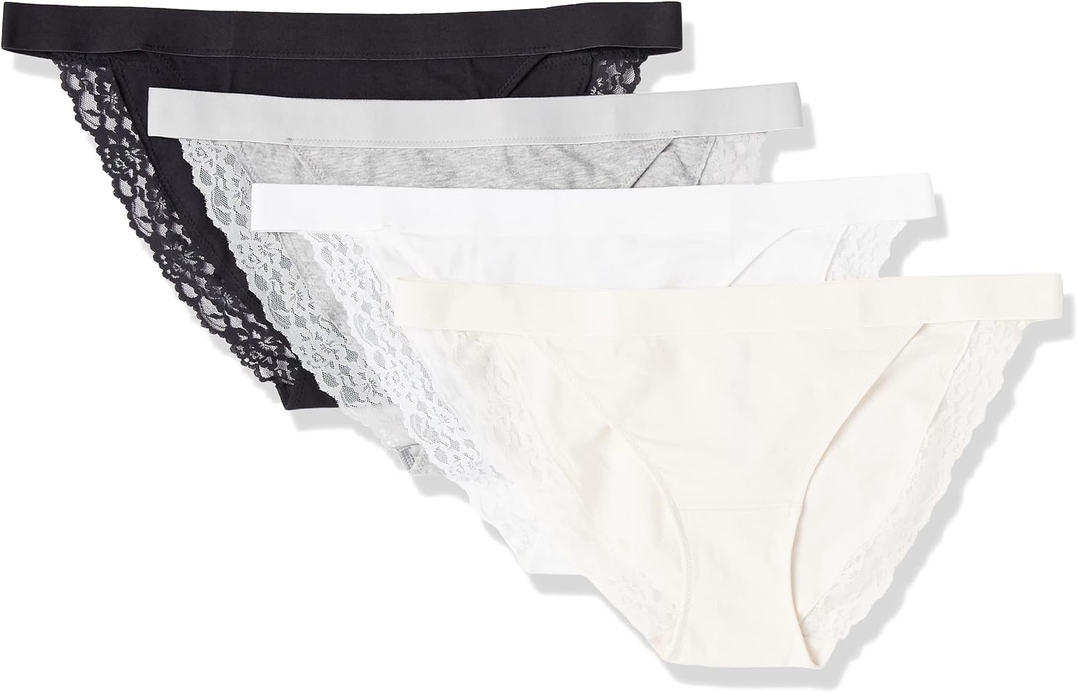 Amazon Essentials Women's Cotton and Lace Tanga Brief, Pack of 4