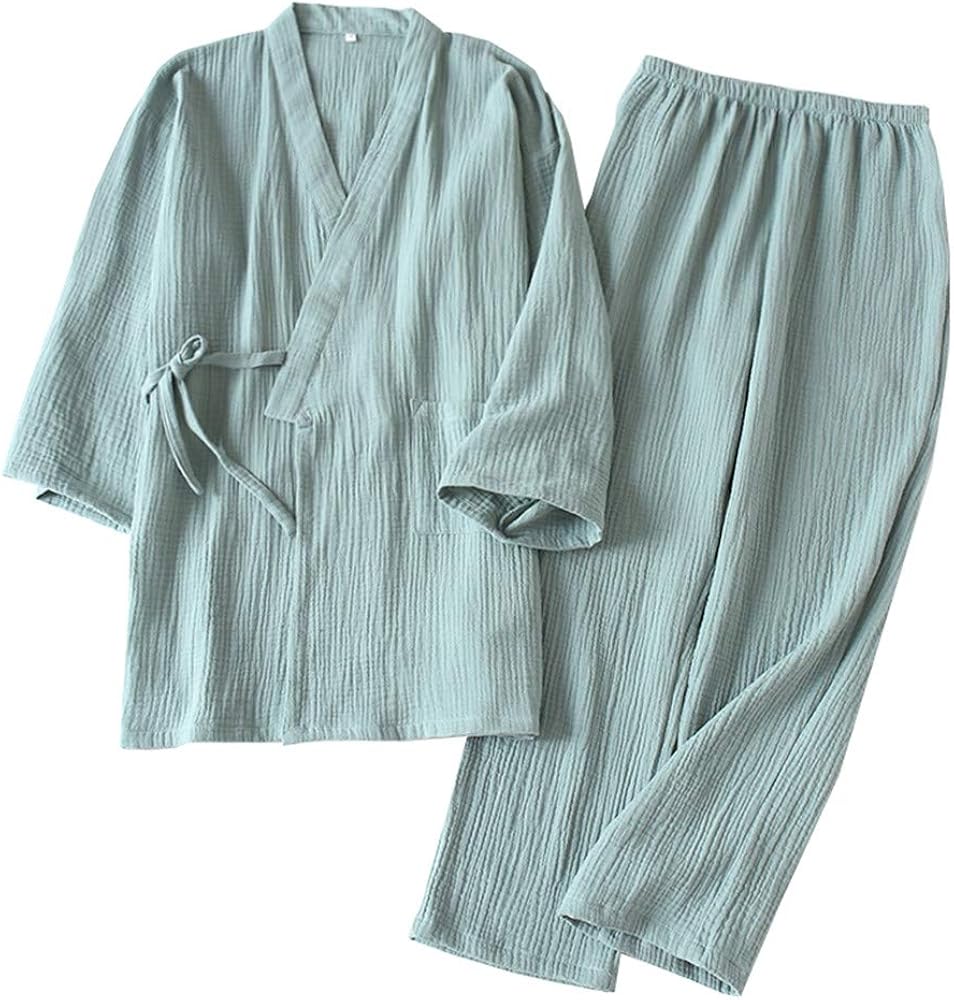 Japanese Style Two-Piece Suit Cotton Bathrobe Pajamas Kimono Bathrobes Sleepwear for Women