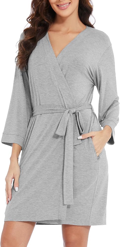 WiWi Women's Robes Soft 3/4 Sleeve Kimono Bathrobe Maternity Robe Casual Viscose from Bamboo Sleepwear S-XXL