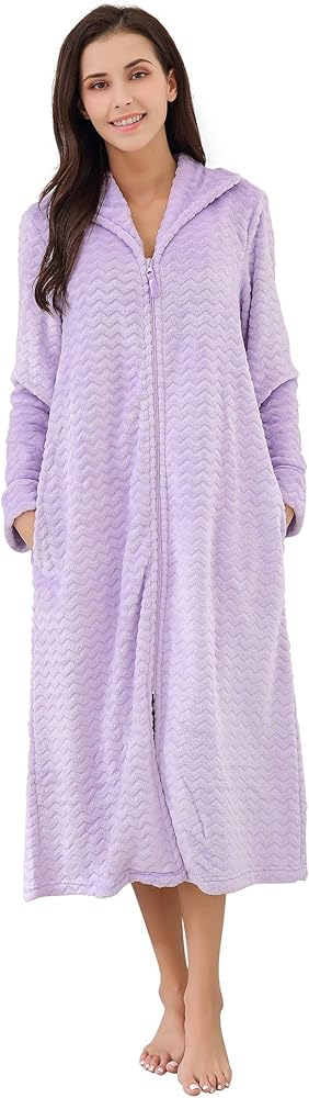 Richie House Women's Soft and Warm Fleece Robe with Zipper Size S-XL RHW2856