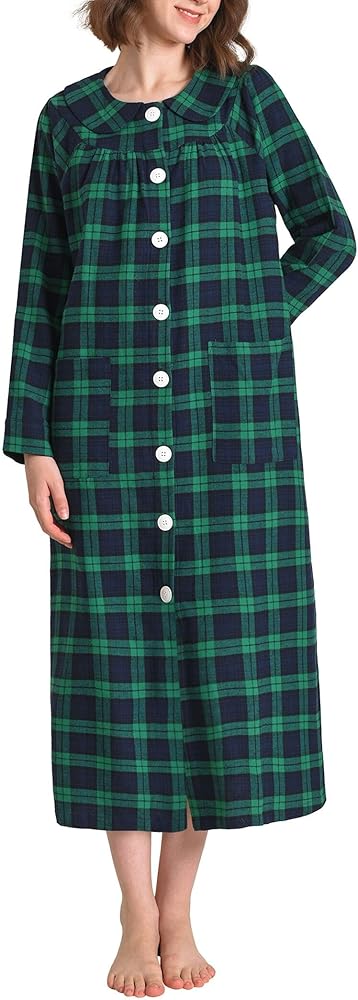 Latuza Women's Cotton Flannel Button Up Robe Long Sleeves Housecoat