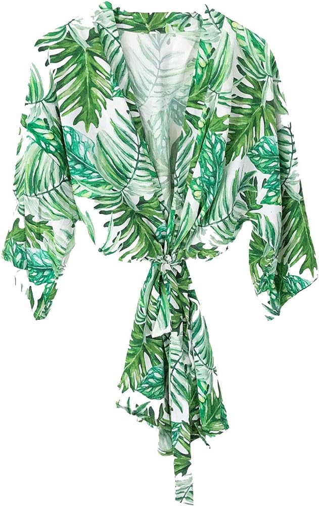 ModParty Palm Leaf Robe | Bridesmaid, Wedding Party, & Honeymoon Getting Ready Robes | Tropical Beach and Pool Swimsuit Cover up | Destination Wedding Lightweight Kimono Style Wrap