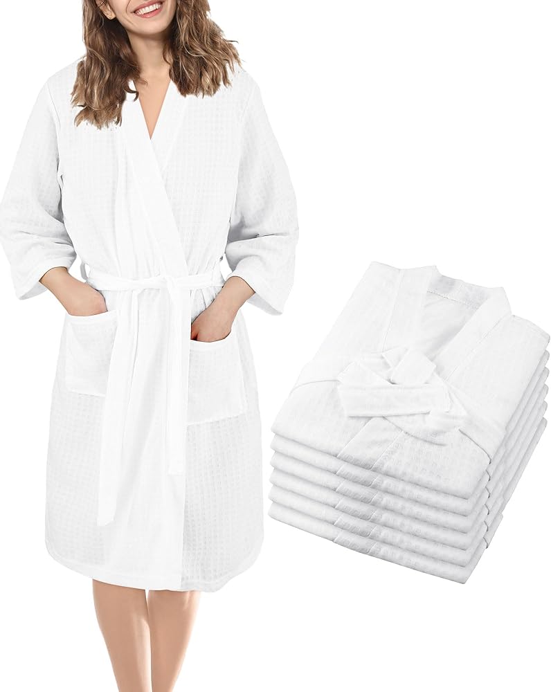 6 Pcs Women's Bath Robe Bulk Waffle Robes Commercial Soft Thin Spa Party Birthday Bath Robe