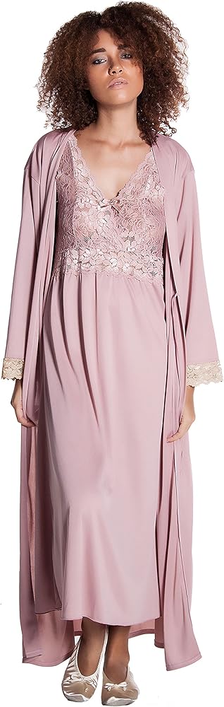 Women's Knitted Lace Build Up Gown + Long Robe Set #60933083/X/XX