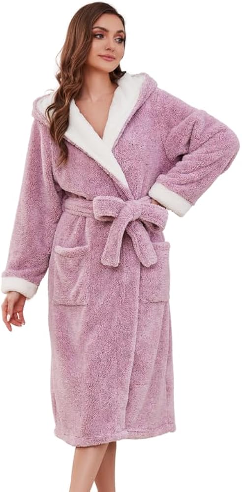 HEARTNICE Womens Hooded Plush Robes Soft Warm Long Bathrobe for Women Fluffy Winter Loungewear