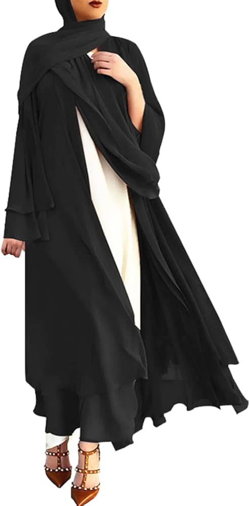 Women's Chiffon Muslim Cardigan Kaftan East Arabian Abaya Dress Casual Islamic Cover Up Long Dresses