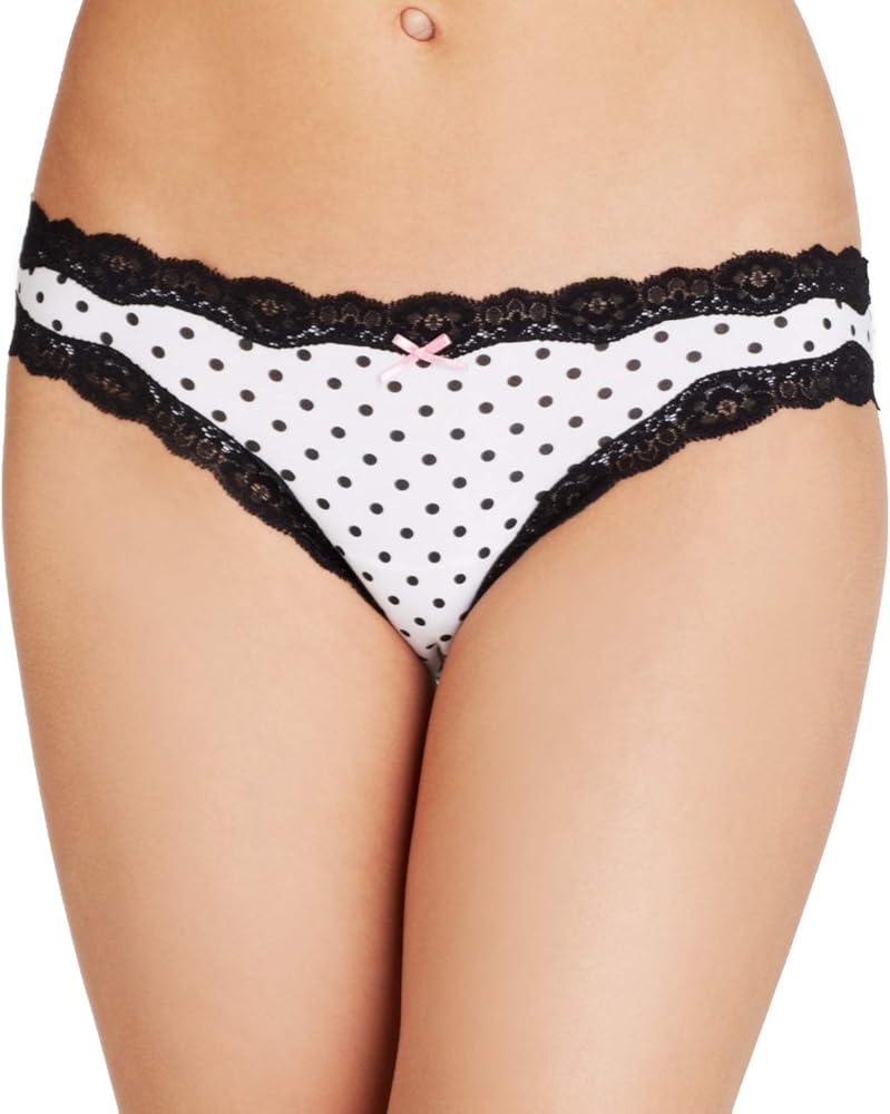 Cotton Lace Trim Bikini White Black Polka Dot XXL