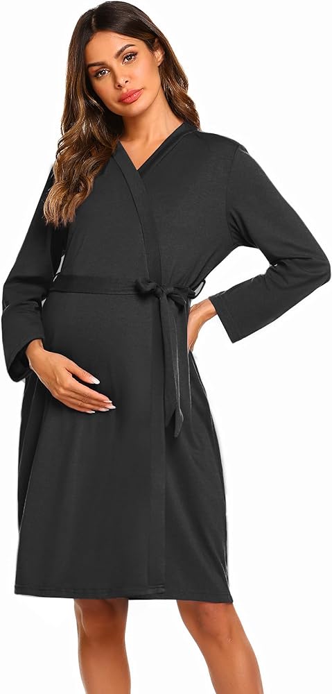 Ekouaer Maternity Robe Labor Delivery Nursing Gown Hospital Breastfeeding Dress Bathrobes