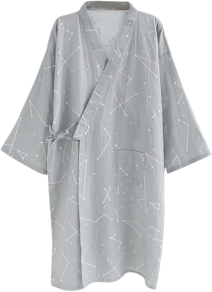 Cotton Kimono Robe Unisex Soft Pajamas Sleepwear Bathrobes Japanese Casual Spa Yukata Nightgowns with Pockets