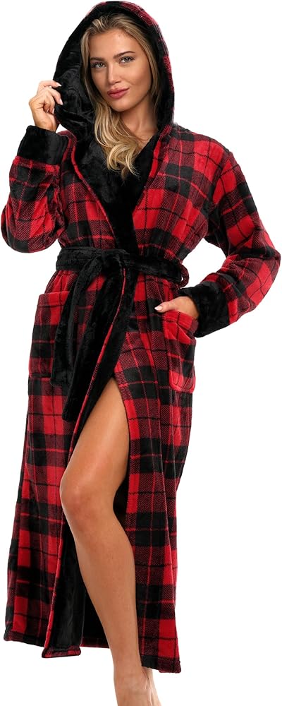 Alexander Del Rossa Women's Robes, Long Plush Bathrobes, Womens Robe with Hood, Hooded Robe for Women Plus Size Robe