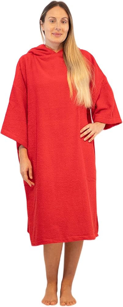 Allen & Mate Adult Changing Robe - Quick Dry 100% Terry Cotton Beach Poncho Towel with Hood & Pockets - Ideal for Men & Women