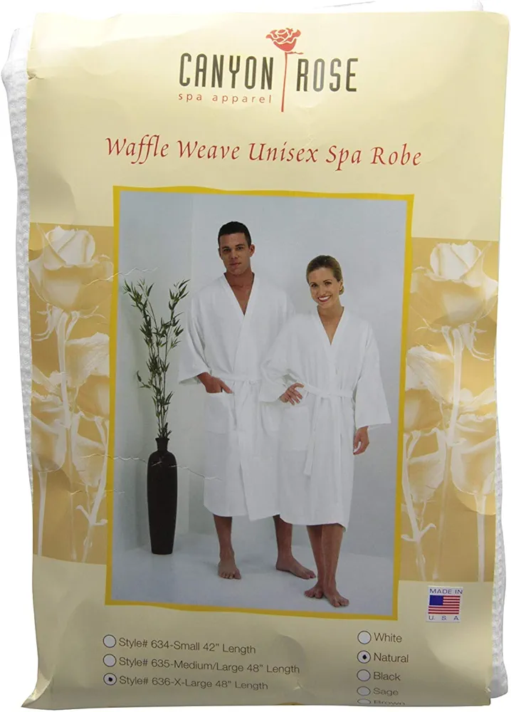 Unisex Waffle Weave Spa Robe, Kimono Style Wrap, Luxurious Waffle Weave Knit, Side Pockets, Waist Belt with Bi-level Belt Loops, Machine Washable, Sand, XL