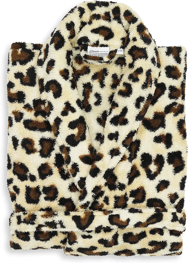 Linum Home Textiles LPB-10-SM Luxurious Soft Leopard Print Bathrobe, S/M