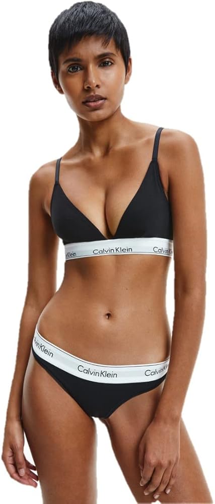 Calvin Klein Women's Modern Cotton Stretch Thong Panties, Black/Black/Grey Heather, Large