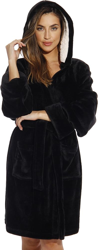 Just Love Hooded Velour Robe for Women with Sherpa Lined Hood