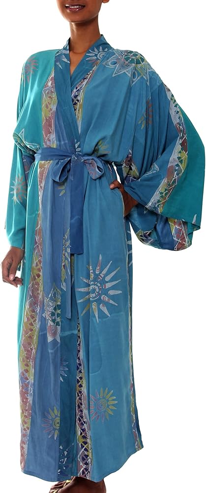 NOVICA Artisan made Women's Handpainted Batik Patterned Long Robe from Indonesia