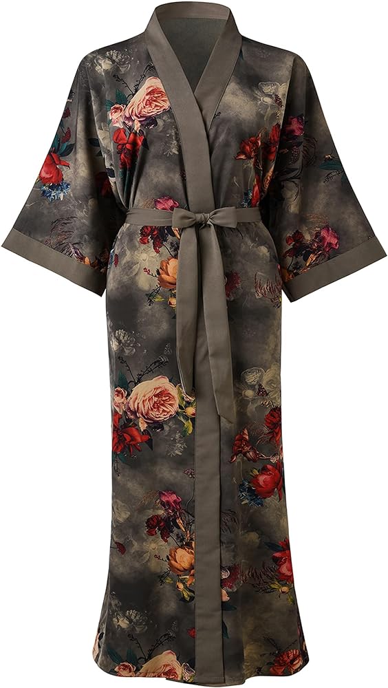 Ledamon Women's Plus Size Kimono Robe Long for Women - Pocket Floral Bathrobe Nightgown