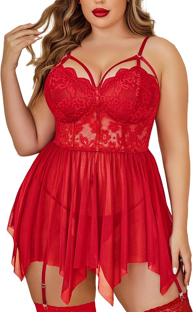 Avidlove Plus Size Lingerie Mesh Lace Lingerie Top Babydoll Lingerie Exotic Nightgowns