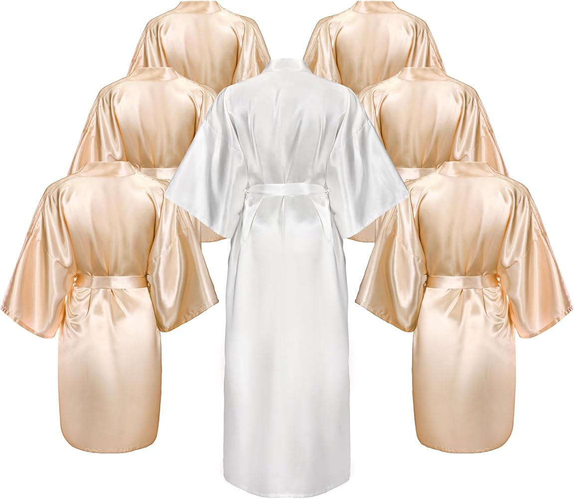 7 Pcs Bride Bridesmaid Robes Set for Wedding Women Long Bridal Kimono Robe Bridesmaid Short Robe for Women Bridal Party Gifts