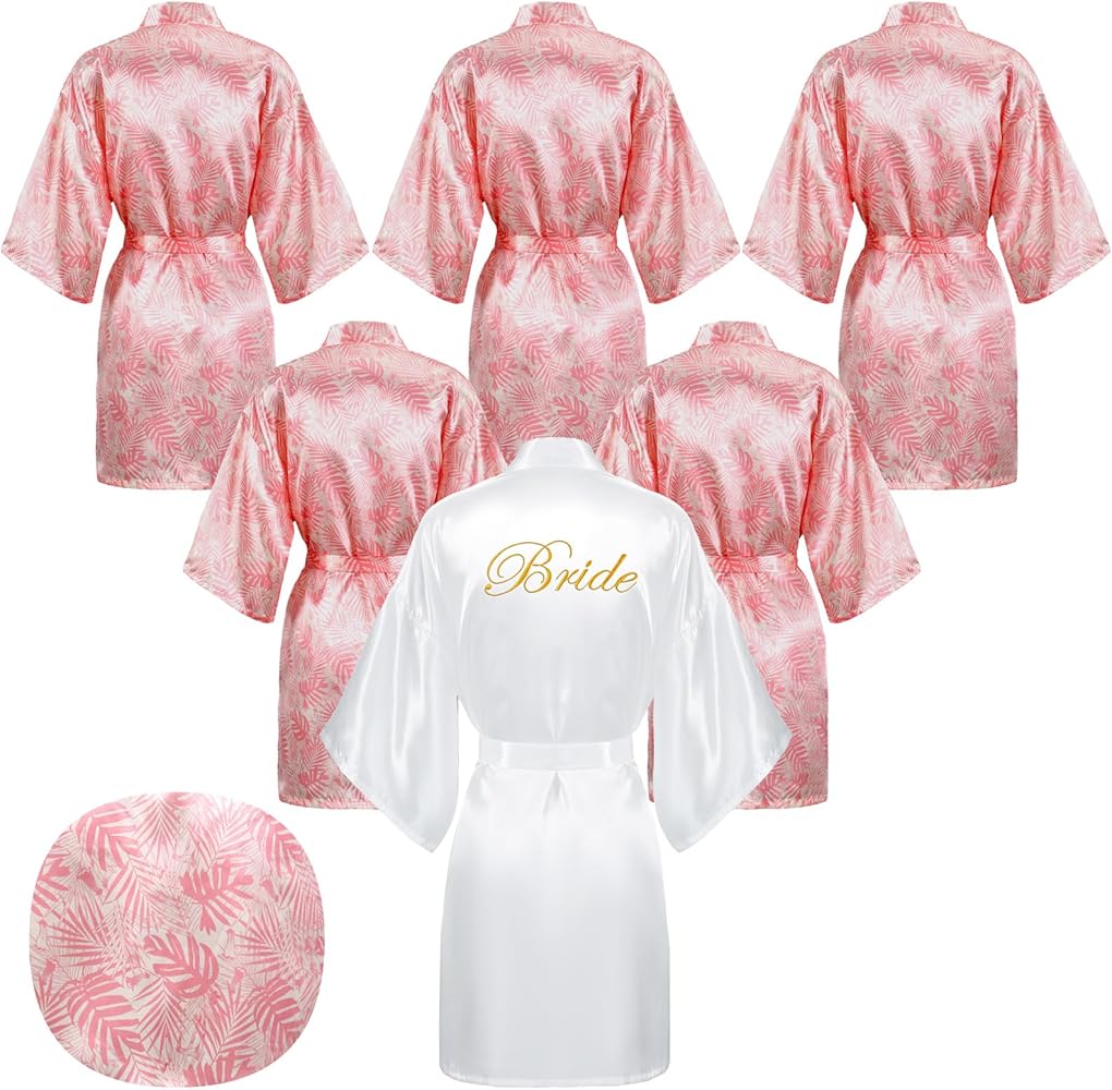 6 Pcs Tropical Bride Bridesmaids Robe Set Wedding Getting Ready Bachelorette Party Robes Beach Pool Swimsuit