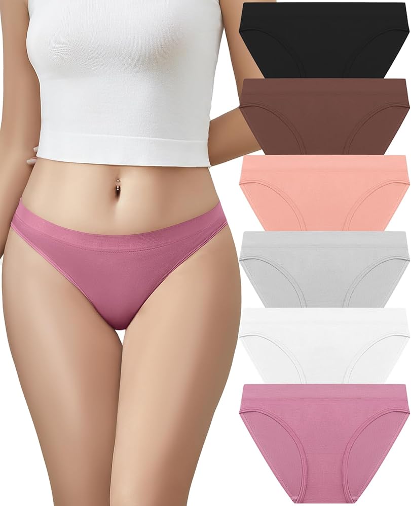 Women’s Seamless Bikini Underwear – Breathable No Show Hipster Panties Comfortable Briefs 6-Pack